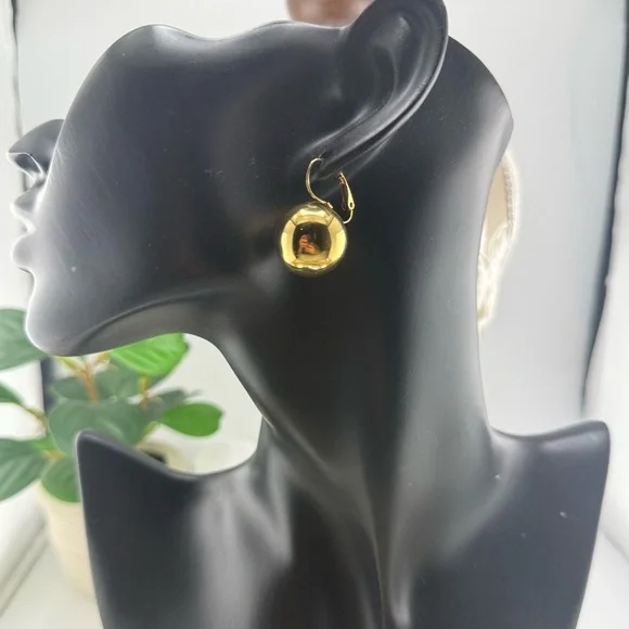 Classic Gold Ball Drop Earrings – Stainless Steel PVD Gold Plated - Picture 5 of 9